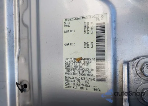 2010 Nissan Maxima 3.5 Sv from USA, damaged, VIN 1N4AA5AP6AC833799